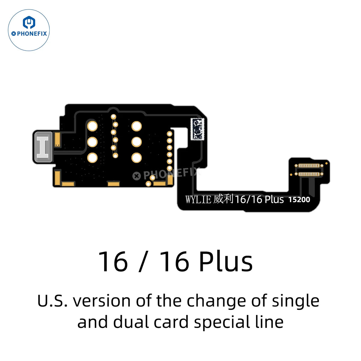 Cable especial PHONEFIX WYLIE US para iPhone 16/16 Plus con conexión eSIM a tarjeta SIM simple o doble, accesorios para iPhone para una gestión sencilla de la SIM.