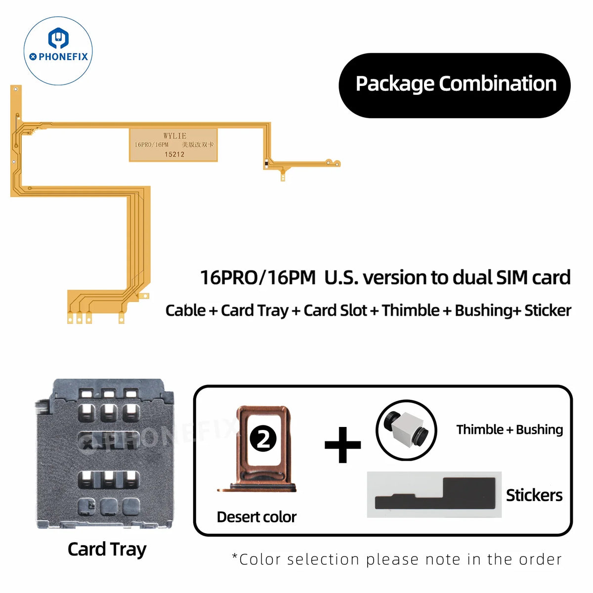 PHONEFIX WYLIE iPhone 16 Pro Max eSIM to Dual SIM kit with card tray for easy SIM card management and installation.