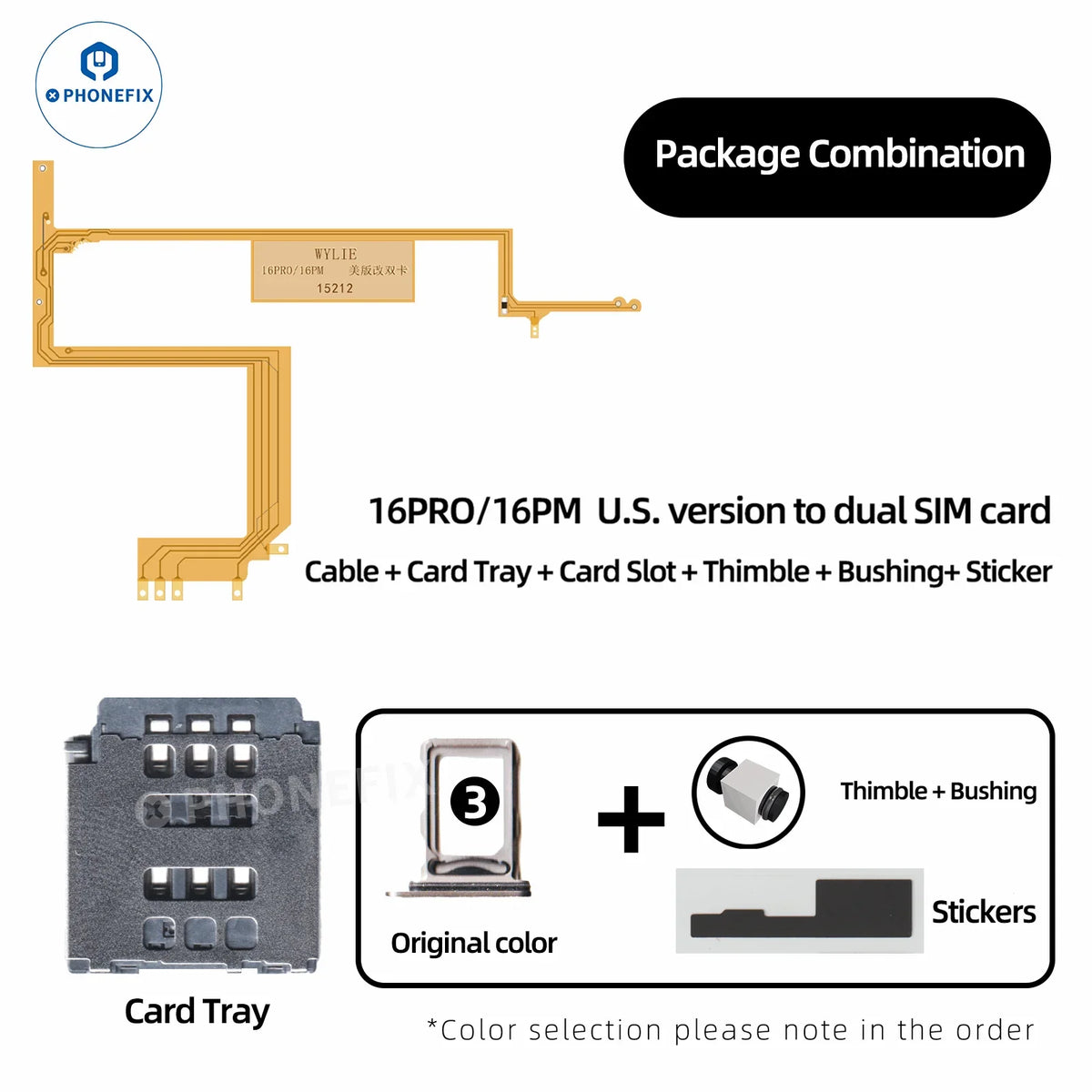 PHONEFIX WYLIE iPhone 16 Pro Max eSIM to Dual SIM tray kit with card slot, accessory for iPhone 16 Pro Max.