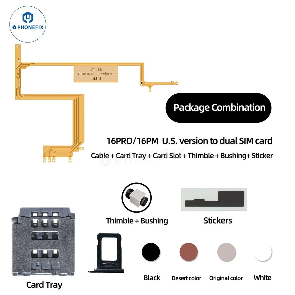 PHONEFIX WYLIE iPhone 16 Pro Max eSIM to Dual SIM with Card Slot Tray Kit, accessory for iPhone 16 Pro Max.