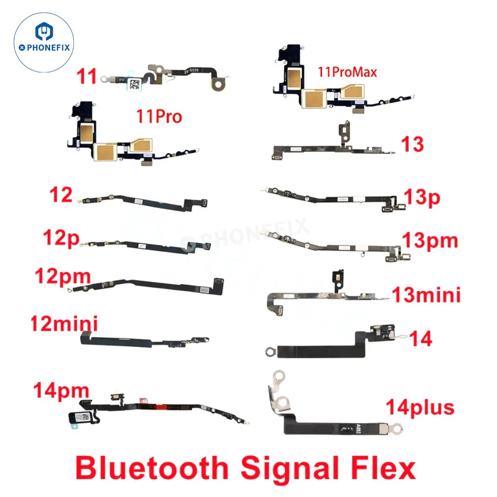 Câble flexible d'antenne Bluetooth pour iPhone X vers 16 Pro Max de PHONEFIX, présentant le câble bleu flexible et le connecteur pour accessoires iPhone.