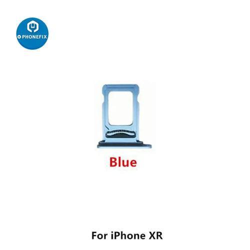 Dual SIM card tray holder for iPhone X to 14 series, replacement accessory by PHONEFIX, showing the metal tray and slot.