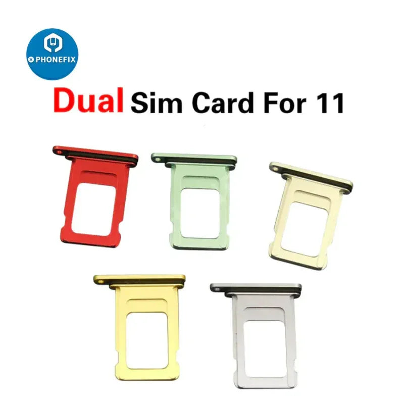 Dual SIM card tray holder for iPhone X-14 series, replacement accessory by PHONEFIX, shown in black with metal frame.