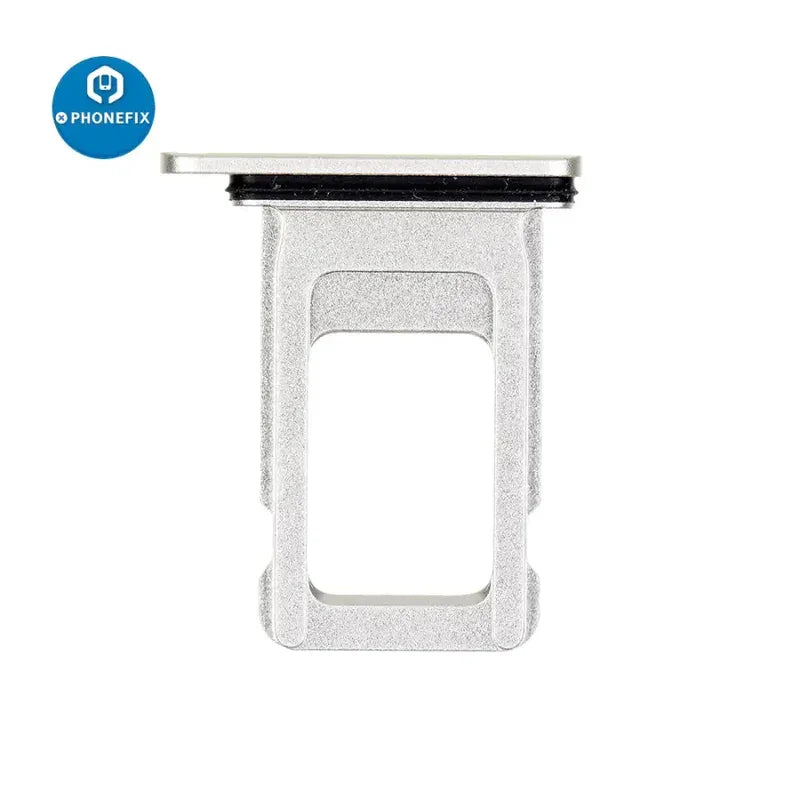 Dual SIM card tray holder for iPhone X to 14 series, replacement accessory by PHONEFIX, shows the tray and slot in close-up.