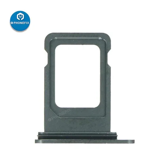 iPhone X-14 series dual SIM card tray holder replacement by PHONEFIX, showing a black slot for SIM cards and device compatibility.