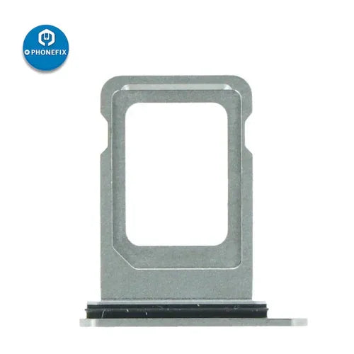 Dual SIM card tray holder for iPhone X to 14 series, replacement accessory by PHONEFIX, showing the metal tray and slot.