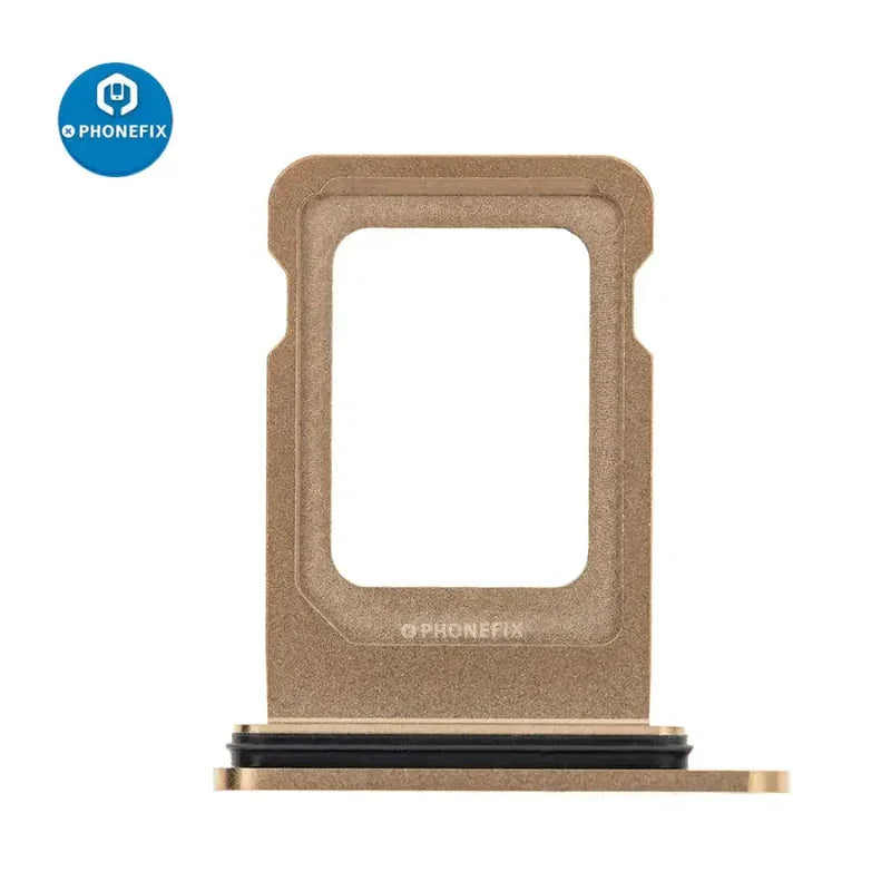 Dual SIM card tray holder for iPhone X to 14 series, replacement accessory by PHONEFIX, shown with SIM slots and tray.