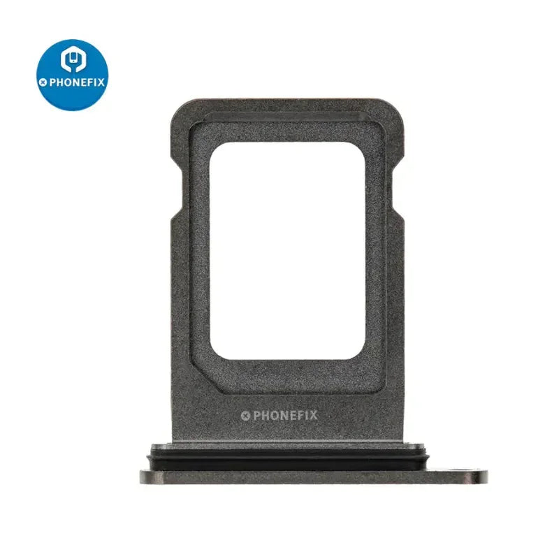 PHONEFIX dual SIM card tray holder replacement for iPhone X to 14 series, showing the black tray for SIM card slots.