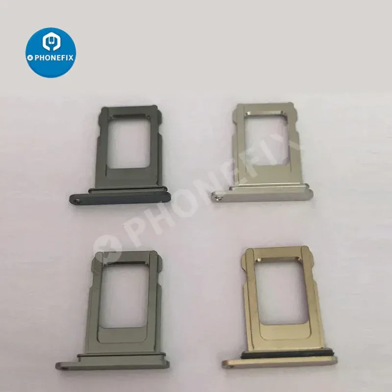 Dual SIM card tray holder for iPhone X-14 series, replacement accessory by PHONEFIX, showing the tray and slot in close-up.