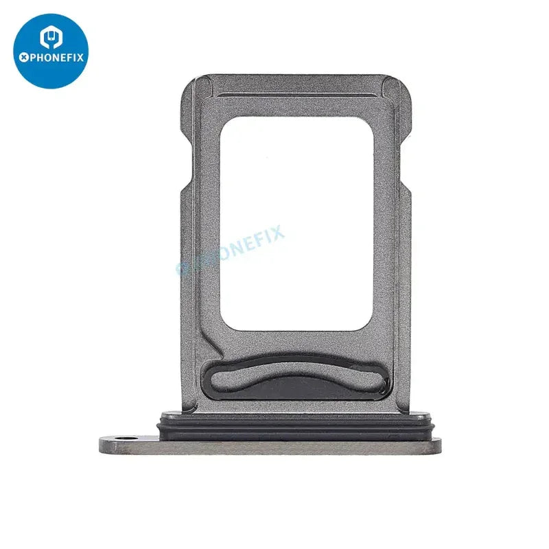 Dual SIM card tray holder for iPhone X to 14 series, replacement accessory by PHONEFIX, shows the tray and slot components.