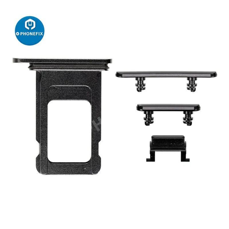 Silver side buttons set for iPhone repair, replacement parts compatible with iPhone accessories by PHONEFIX.