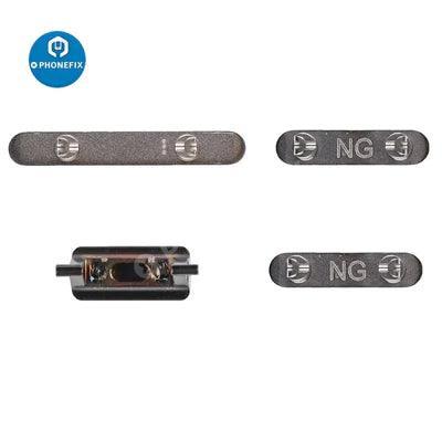 Silver iPhone side buttons set by PHONEFIX, replacement repair parts for iPhone accessories with tactile button design.