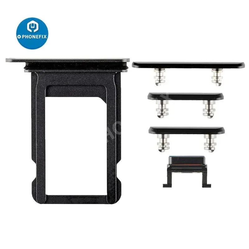 Silver iPhone side buttons set from PHONEFIX, replacement repair parts for iPhone accessory upgrade or repair.