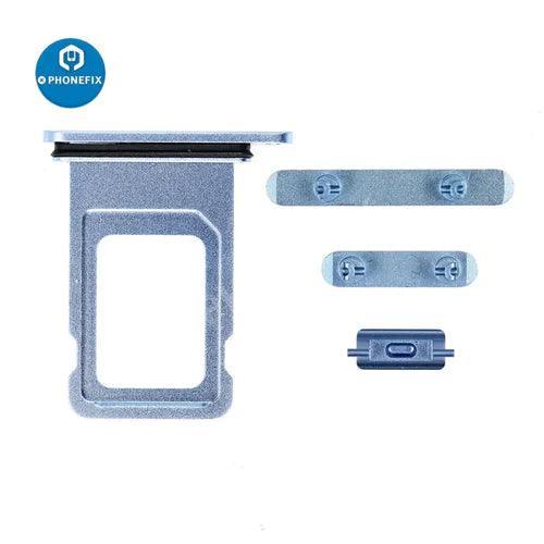 Silver iPhone side buttons set by PHONEFIX, replacement repair parts for iPhone accessory upgrade or repair.