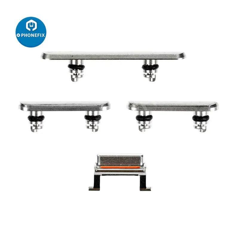 Silver side buttons set for iPhone replacement, compatible with iPhone accessories by PHONEFIX, for repair and replacement.