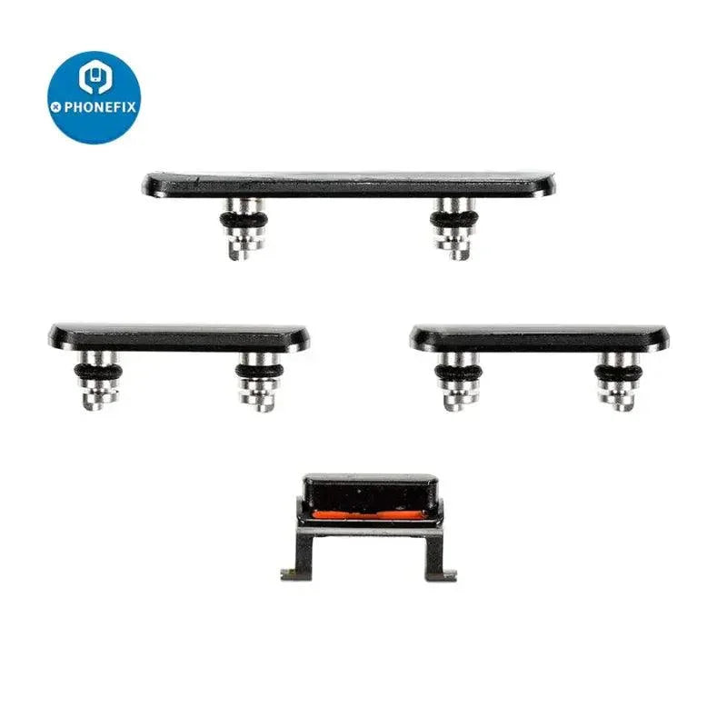 PHONEFIX silver side buttons set for iPhone repair, replacement parts for iPhone accessories, includes volume and power buttons.
