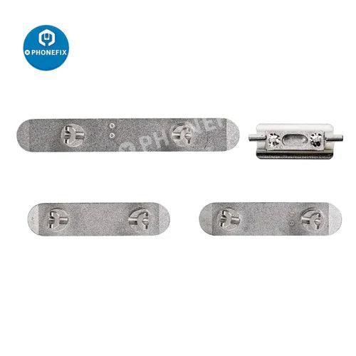 PhoneFix iPhone accessories silver side buttons set, replacement parts for iPhone repair, includes volume and power buttons.