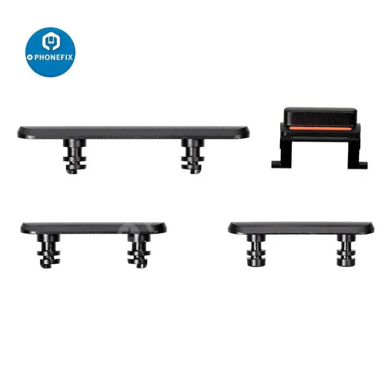 PhoneFix silver side button set for iPhone repair, replacement accessories for iPhone side buttons on Apple devices.