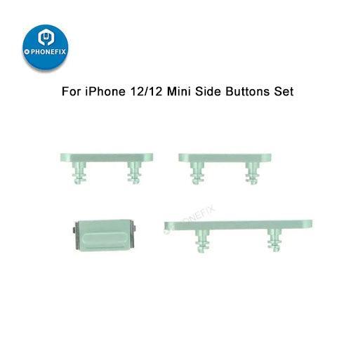 Silver side buttons set for iPhone repair, replacement parts for iPhone accessories by PHONEFIX, includes volume and power buttons.