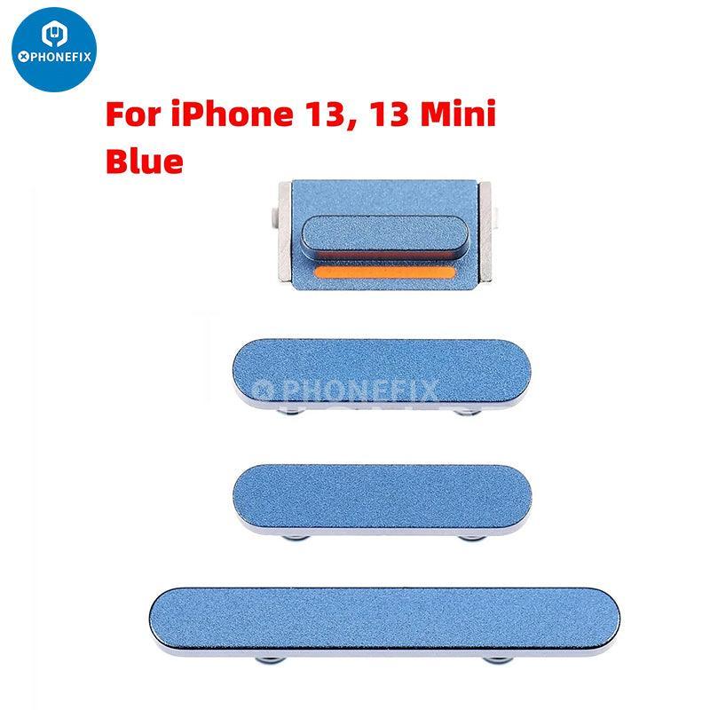 Silver iPhone side buttons set replacement parts from PHONEFIX, designed for iPhone repair and accessory customization.