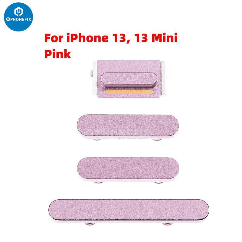 Silver side button set for iPhone, replacement parts for phone repair, by PHONEFIX, with buttons and connectors.