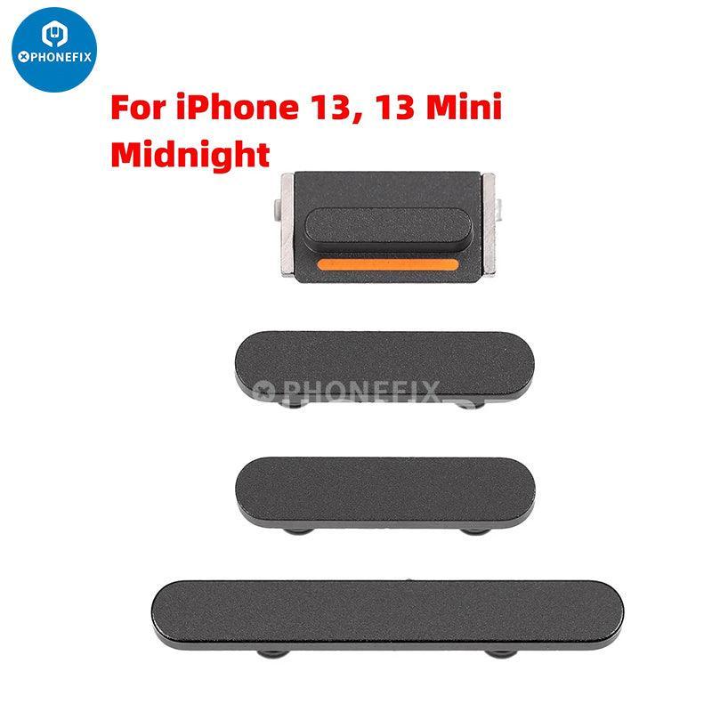 Silver iPhone side buttons set by PHONEFIX, replacement parts for iPhone repair and accessory upgrades.