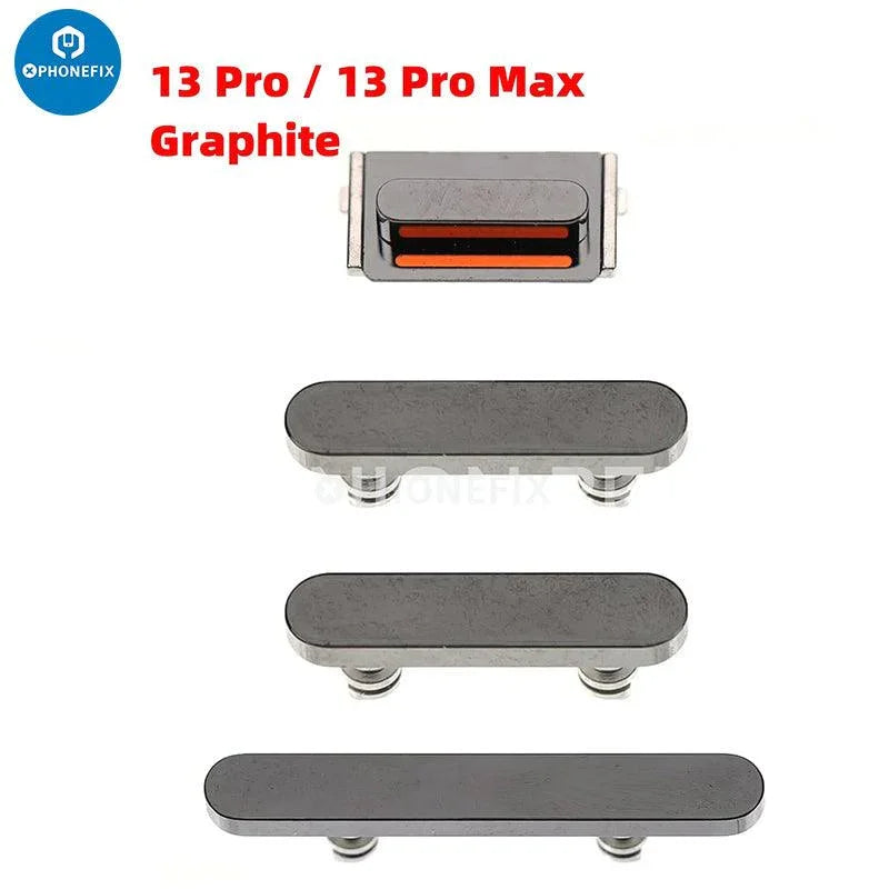 Silver side button set for iPhone, replacement parts by PHONEFIX, designed for iPhone repair and accessory upgrade.