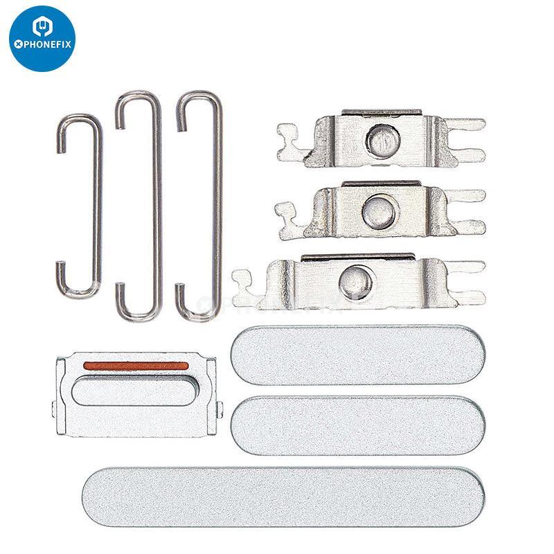 PhoneFIX iPhone side buttons set replacement parts, silver color, for iPhone repair, includes volume and power button components.