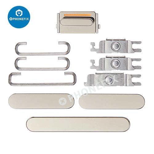 Silver side button set for iPhone repair, replacement parts for iPhone accessories by PHONEFIX, includes buttons for easy installation.