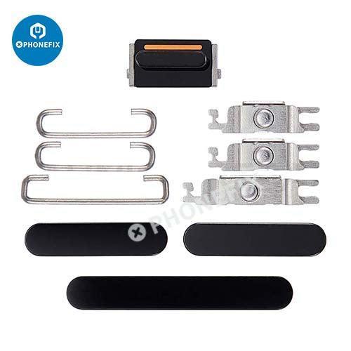 Silver iPhone side buttons set replacement parts by PHONEFIX, compatible with iPhone repair and accessories.