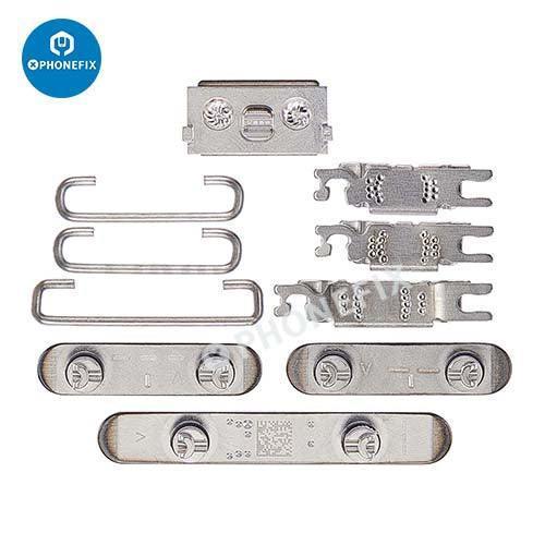 Silver iPhone side buttons set replacement parts for repair, compatible with iPhone models, by PHONEFIX.