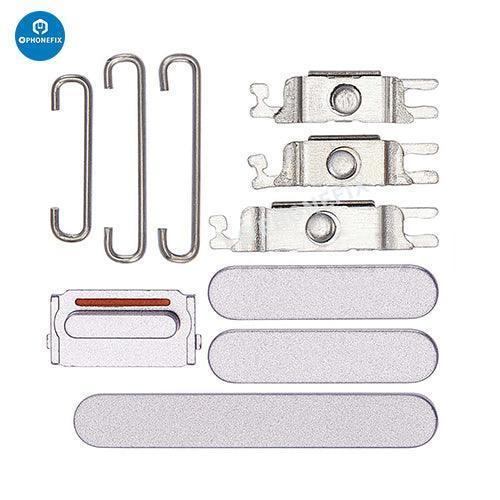 PHONEFIX iPhone side buttons set in silver, replacement repair parts for iPhone accessories with functional buttons for device repair.