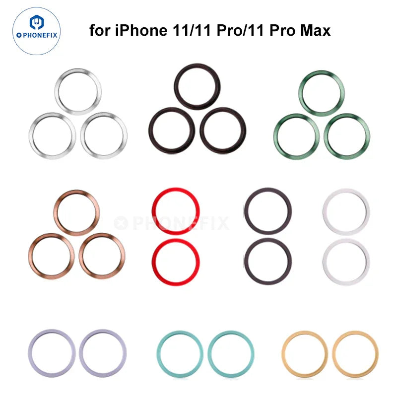 Silver metal ring for iPhone X/11/12/13/14 Pro Max back camera, part of PHONEFIX iPhone accessories, shown on device.