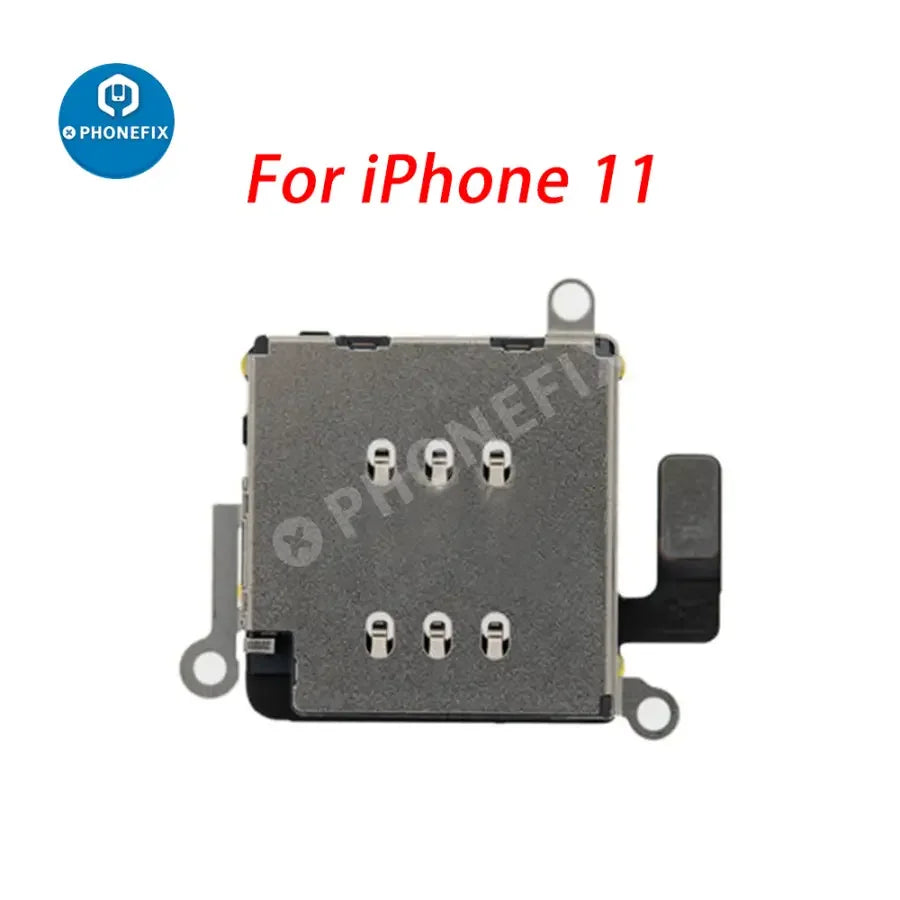 iPhone XR Dual SIM card reader with flex cable by PHONEFIX, compatible with iPhone XR-16 series, black component with flex cable attached.