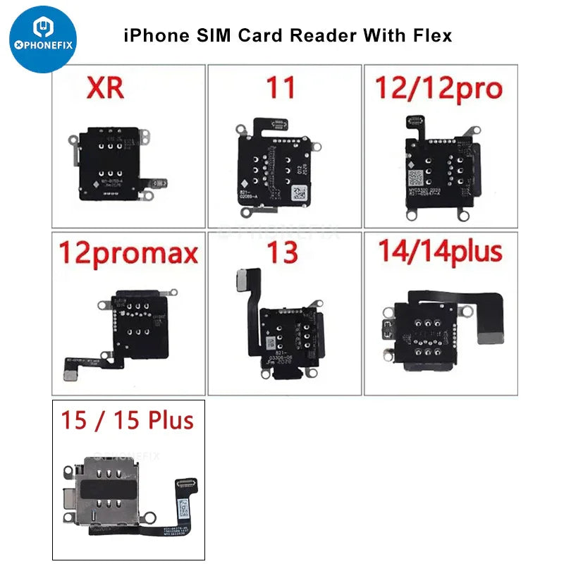 iPhone XR-16 Series dual SIM card reader with flex cable, PHONEFIX iPhone accessory for easy SIM card installation.