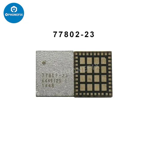 iPhone power amplifier IC signal supply PA chip replacement by PHONEFIX, showing the small replacement chip on a circuit board.