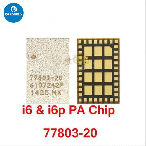iPhone Power Amplifier IC chip replacement by PHONEFIX, showcasing the signal supply PA chip for iPhone repair.