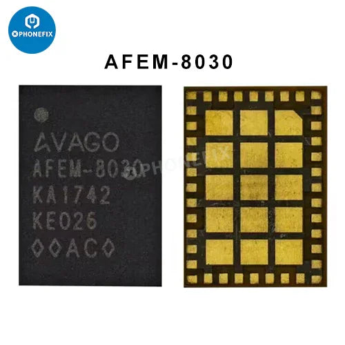 iPhone Power Amplifier IC Signal Supply PA Chip replacement for iPhone, branded PHONEFIX, shown on circuit board.