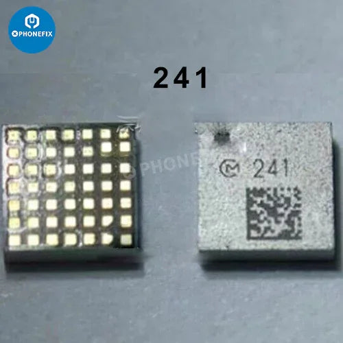 iPhone Power Amplifier IC Signal Supply PA Chip replacement by PHONEFIX, showing the small integrated circuit component on a circuit board.