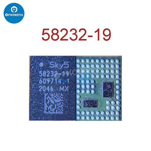 iPhone Power Amplifier IC signal supply PA chip replacement by PHONEFIX, showing the small IC component on a circuit board.