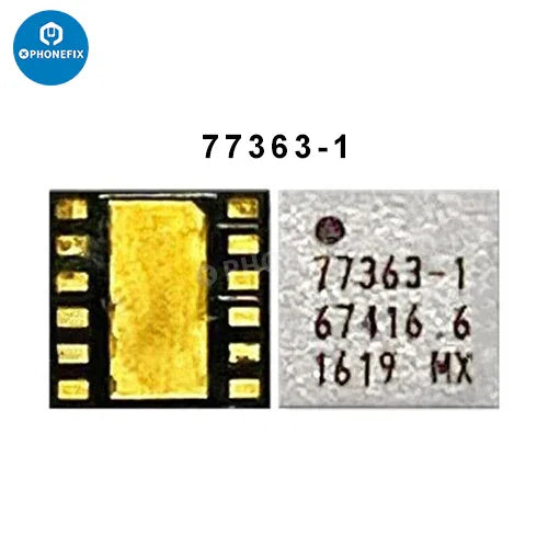 iPhone Power Amplifier IC from PHONEFIX, signal supply PA chip replacement for iPhone devices, close-up view of the small electronic component