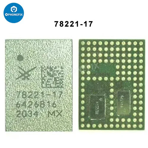 iPhone Power Amplifier IC chip replacement by PHONEFIX, showcasing the detailed PA chip for signal supply on a circuit board.