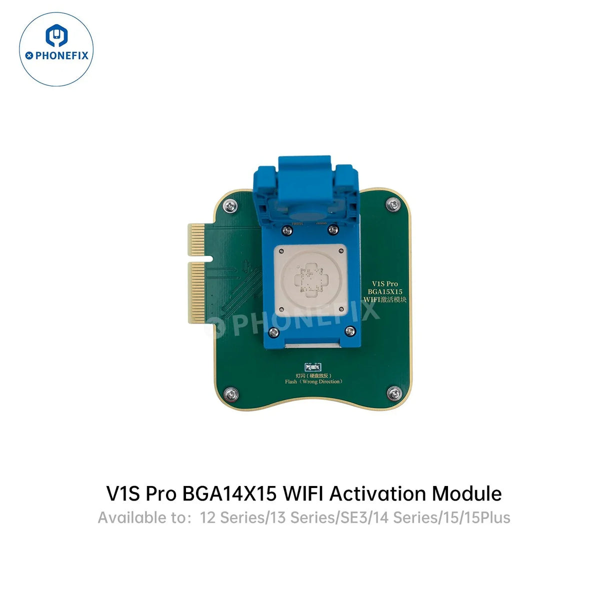 JCID WIFI chip unbind activation module for iPhone 12-16 Pro Max, PHONEFIX iPhone IC component on a white background.