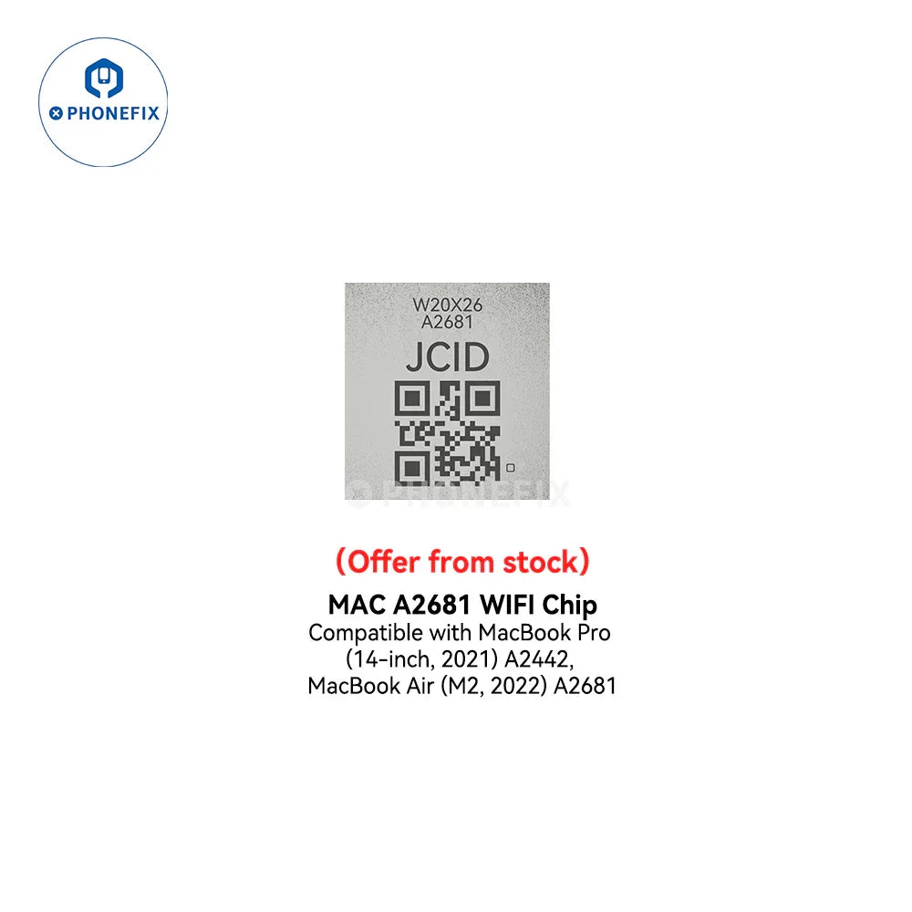 JCID WIFI chip unbind activation module for iPhone 12-16 Pro Max, PHONEFIX brand, close-up of the IC component on circuit board