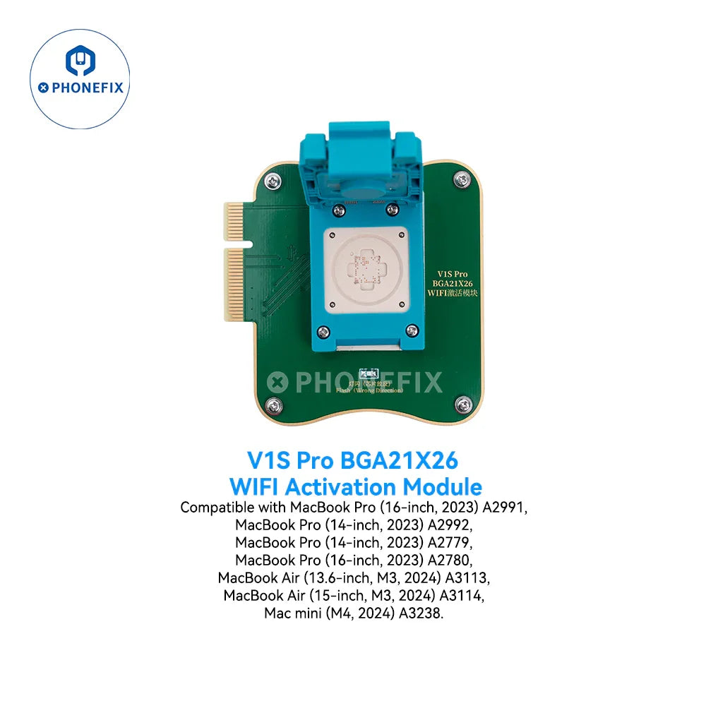 JCID WiFi chip unbind activation module for iPhone 12-16 Pro Max, shown on BGA circuit board with small IC components.