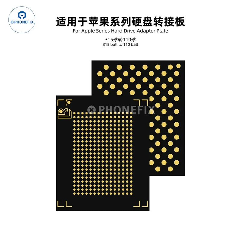 PHONEFIX BGA315 to BGA110 NAND chip conversion board for iPhone, iPad, and MacBook IC repair and upgrade.
