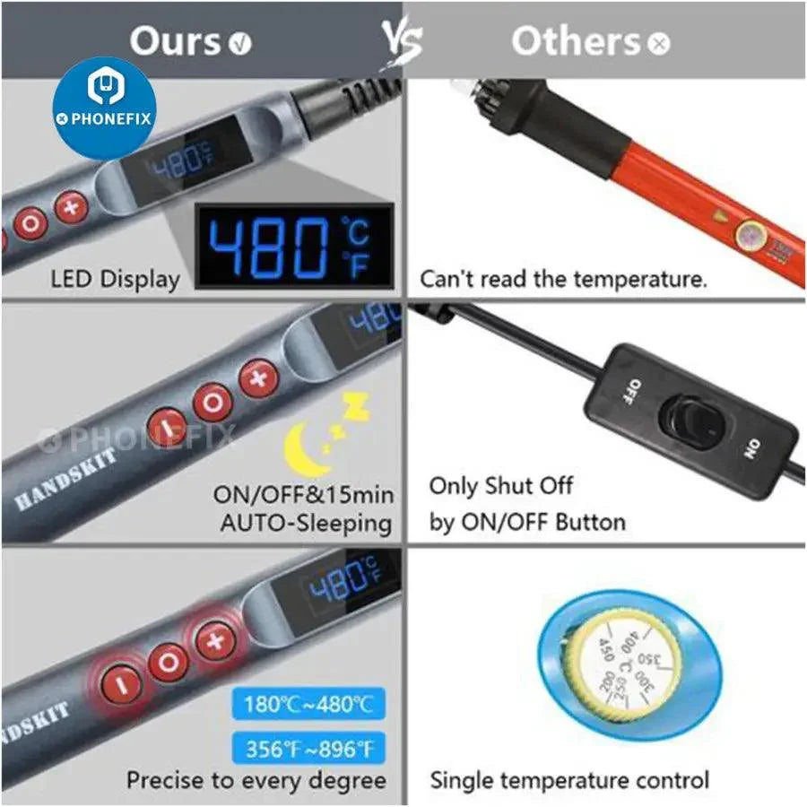 PhoneFix 90W electric soldering iron with adjustable temperature, featuring a sleek iron tip for precise welding and soldering tasks.