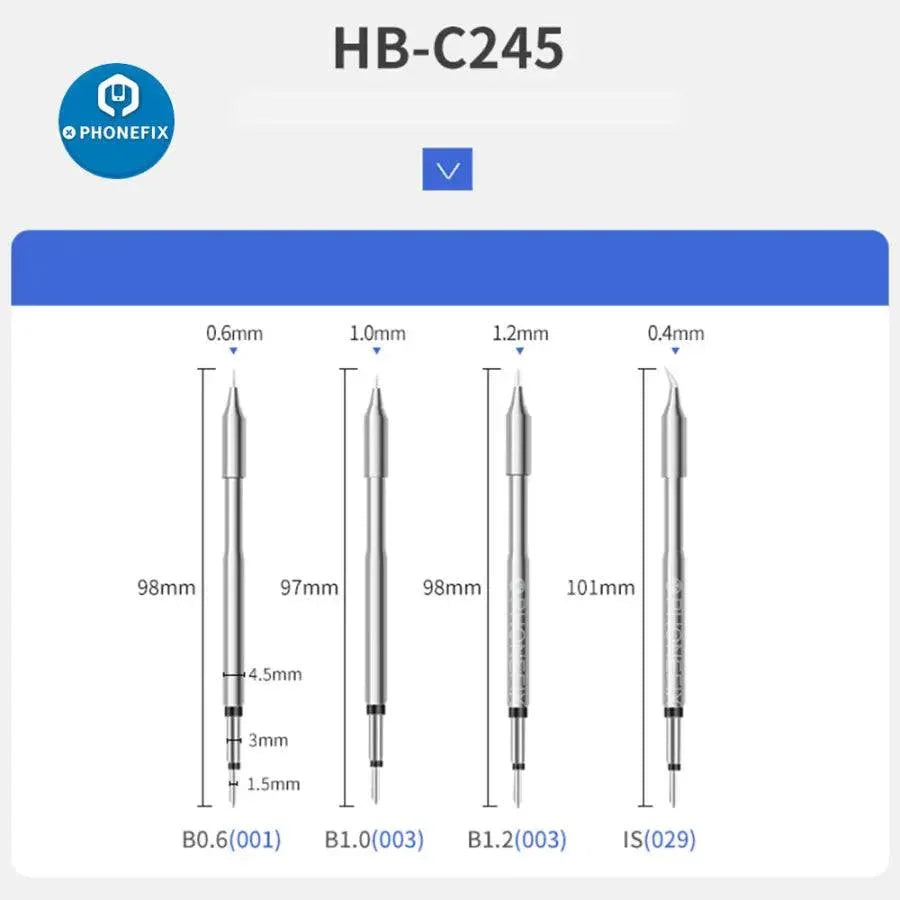 JBC C245 replacement soldering iron tip compatible with JBC T245 handle, shown on a soldering iron tip and nozzle set.