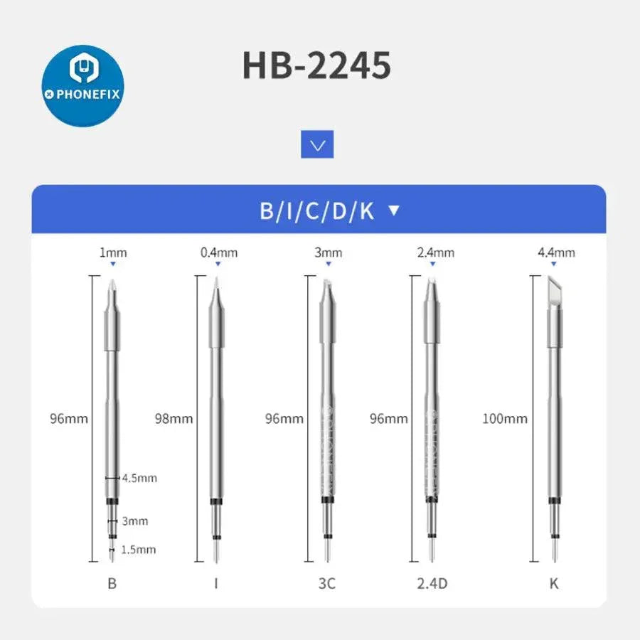 PhoneFix JBC C245 replacement soldering iron tip compatible with T245 handle, shown on a soldering iron tip and nozzle set.