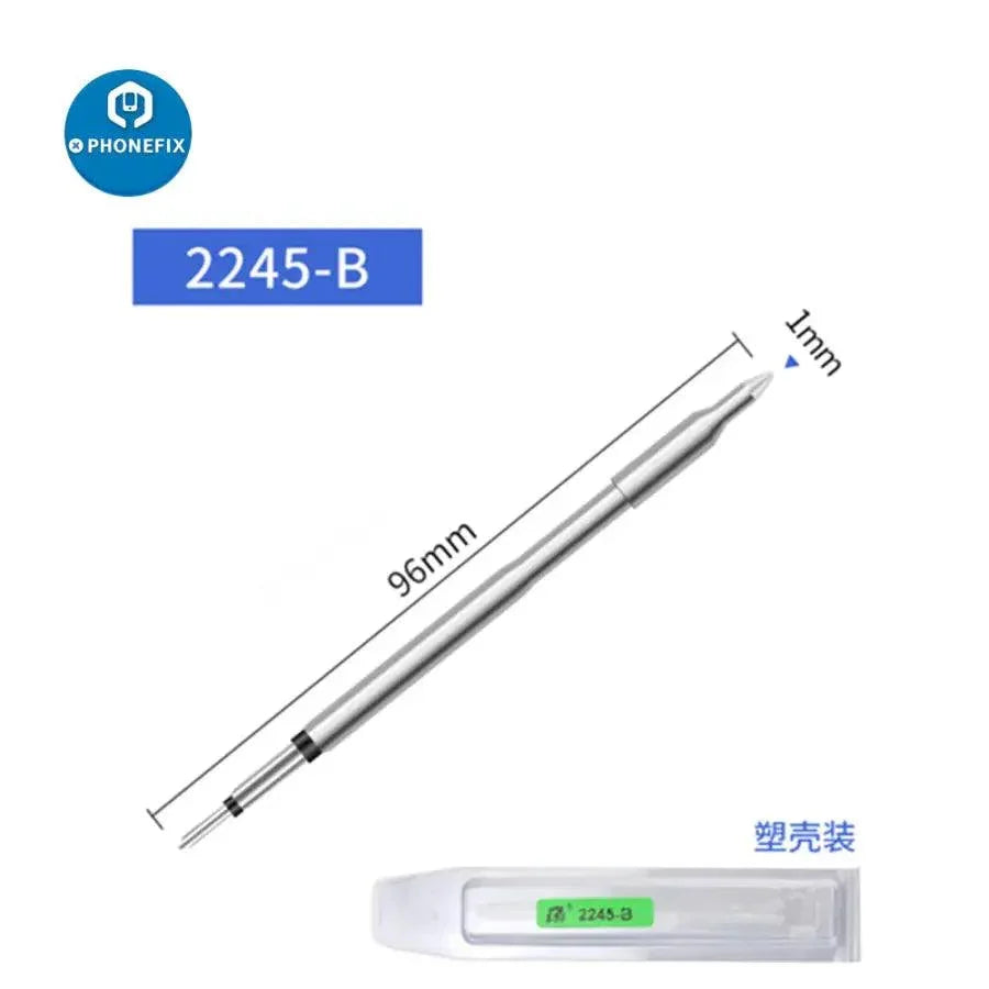 PhoneFix JBC C245 replacement soldering iron tip compatible with JBC T245 handle, shown attached to the soldering iron.